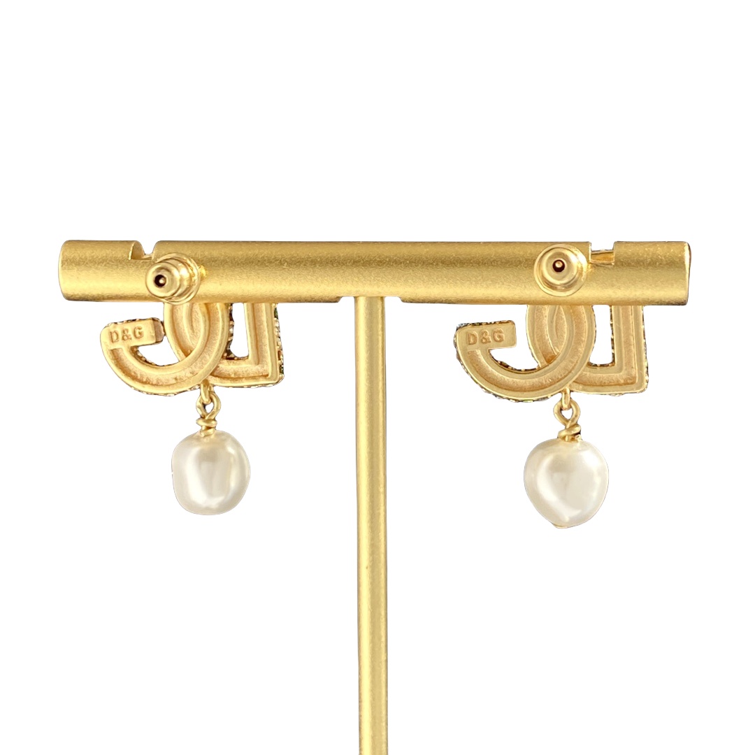 DGE031 Dolce and gabbana Baroque Colored crystal DG logo drop resin pearl earrings - ccjewelryacc