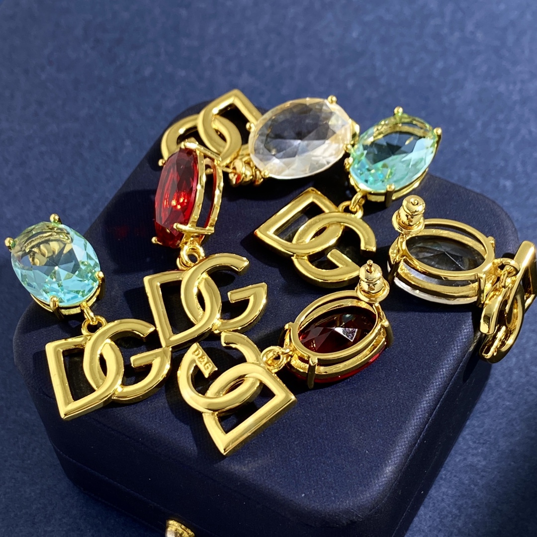 DGE017 Oval Blue rhinestone drop DG Earrings - ccjewelryacc