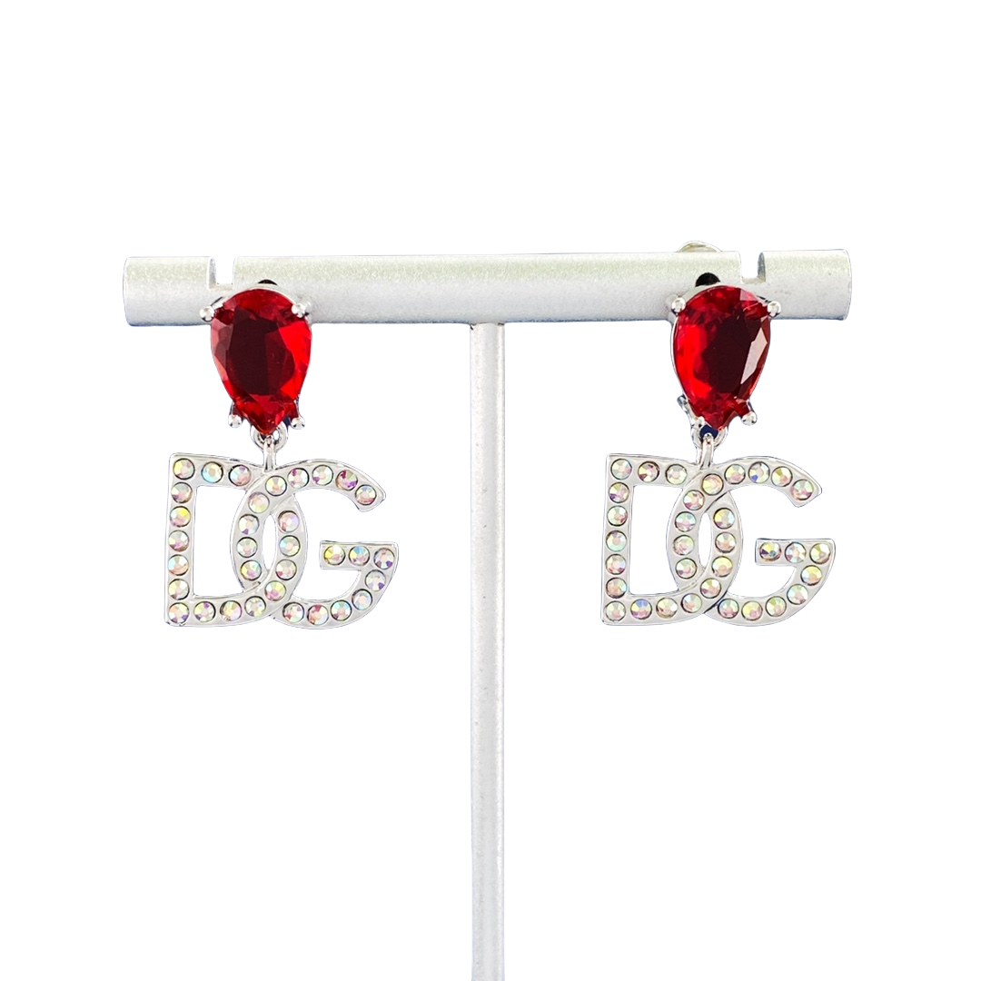 DGE035 Red & black &white stone With color diamond DG logo drop earrings - ccjewelryacc