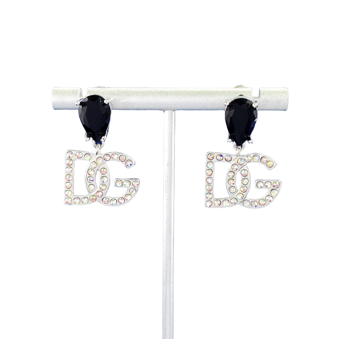 DGE035 Red & black &white stone With color diamond DG logo drop earrings - ccjewelryacc