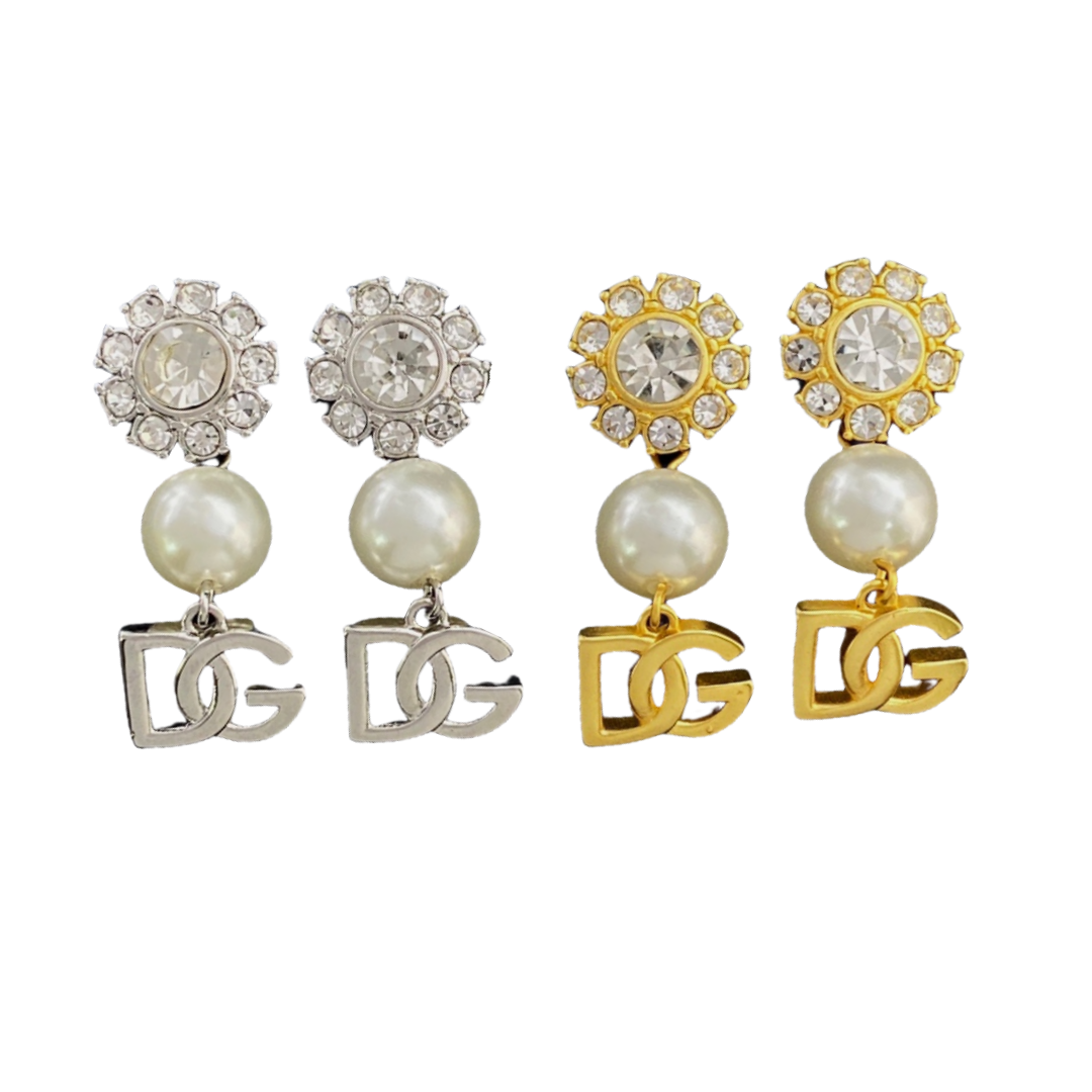 DGE038 Dolce and gabbana crystal flower pearl drop earrings - ccjewelryacc