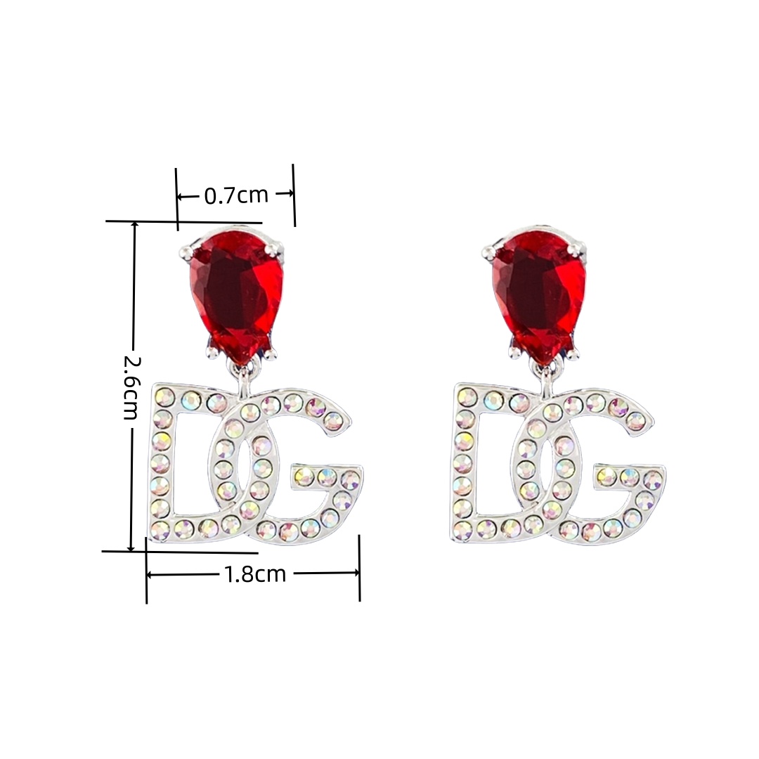 DGE035 Red & black &white stone With color diamond DG logo drop earrings - ccjewelryacc