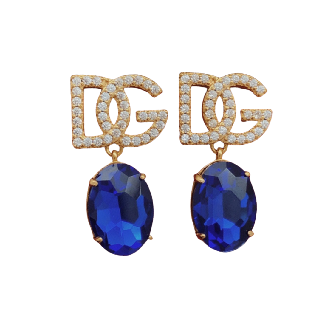 DGE041 Metal DG logo and Blue stone drop earring - ccjewelryacc
