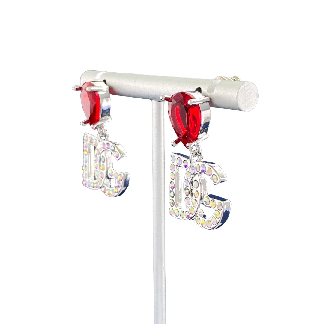 DGE035 Red & black &white stone With color diamond DG logo drop earrings - ccjewelryacc