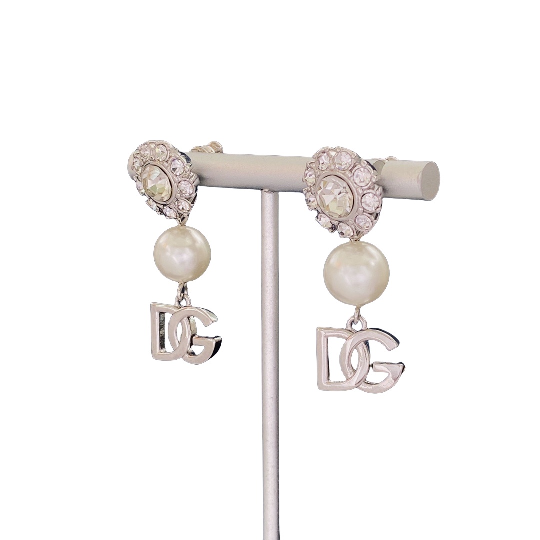 DGE038 Dolce and gabbana crystal flower pearl drop earrings - ccjewelryacc