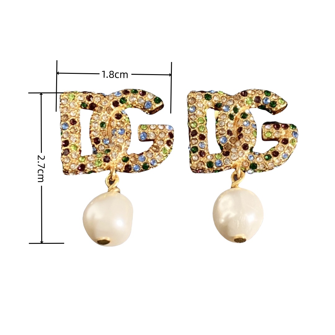 DGE031 Dolce and gabbana Baroque Colored crystal DG logo drop resin pearl earrings - ccjewelryacc