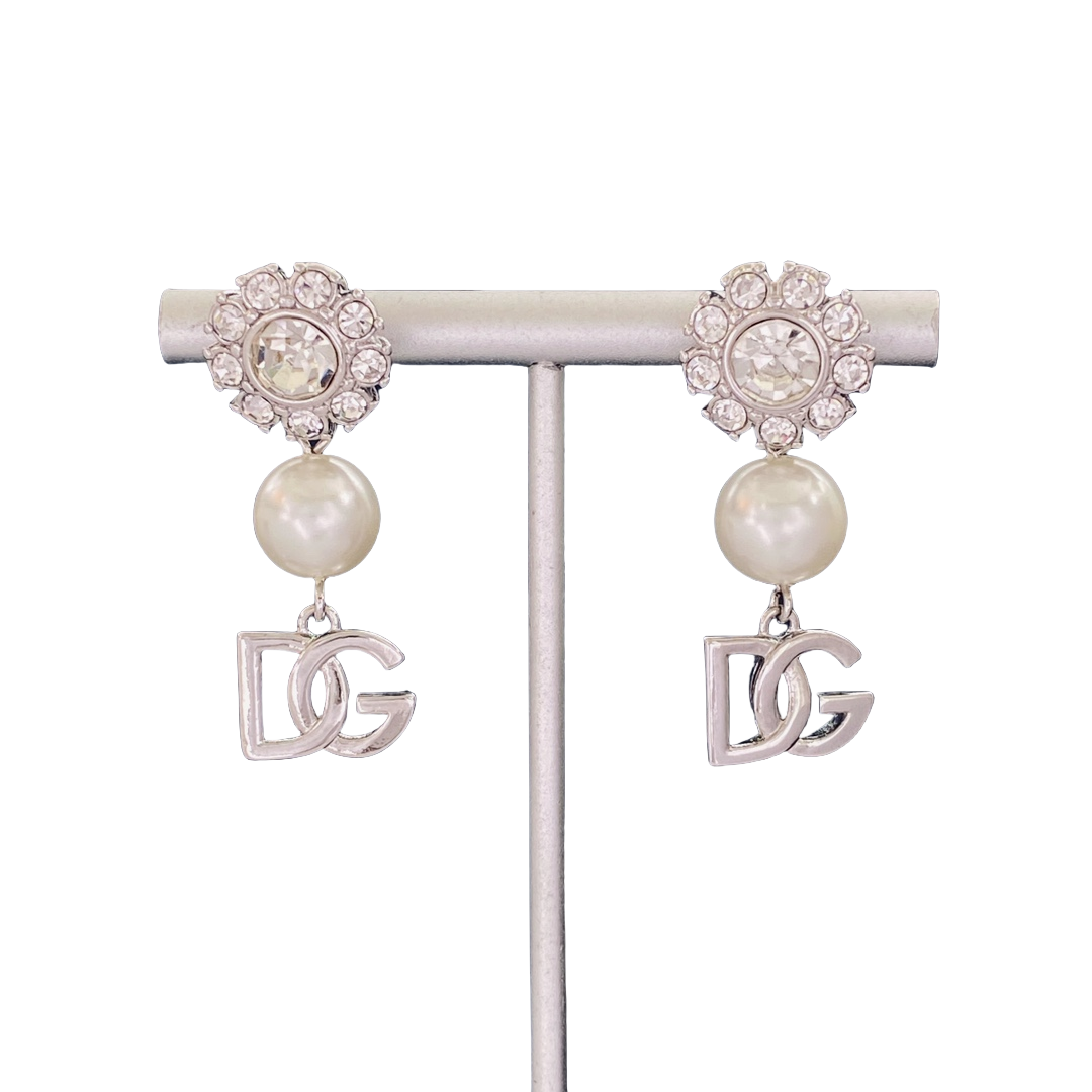 DGE038 Dolce and gabbana crystal flower pearl drop earrings - ccjewelryacc