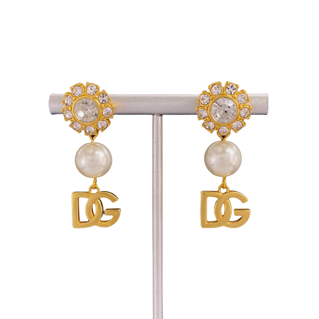 DGE038 Dolce and gabbana crystal flower pearl drop earrings - ccjewelryacc