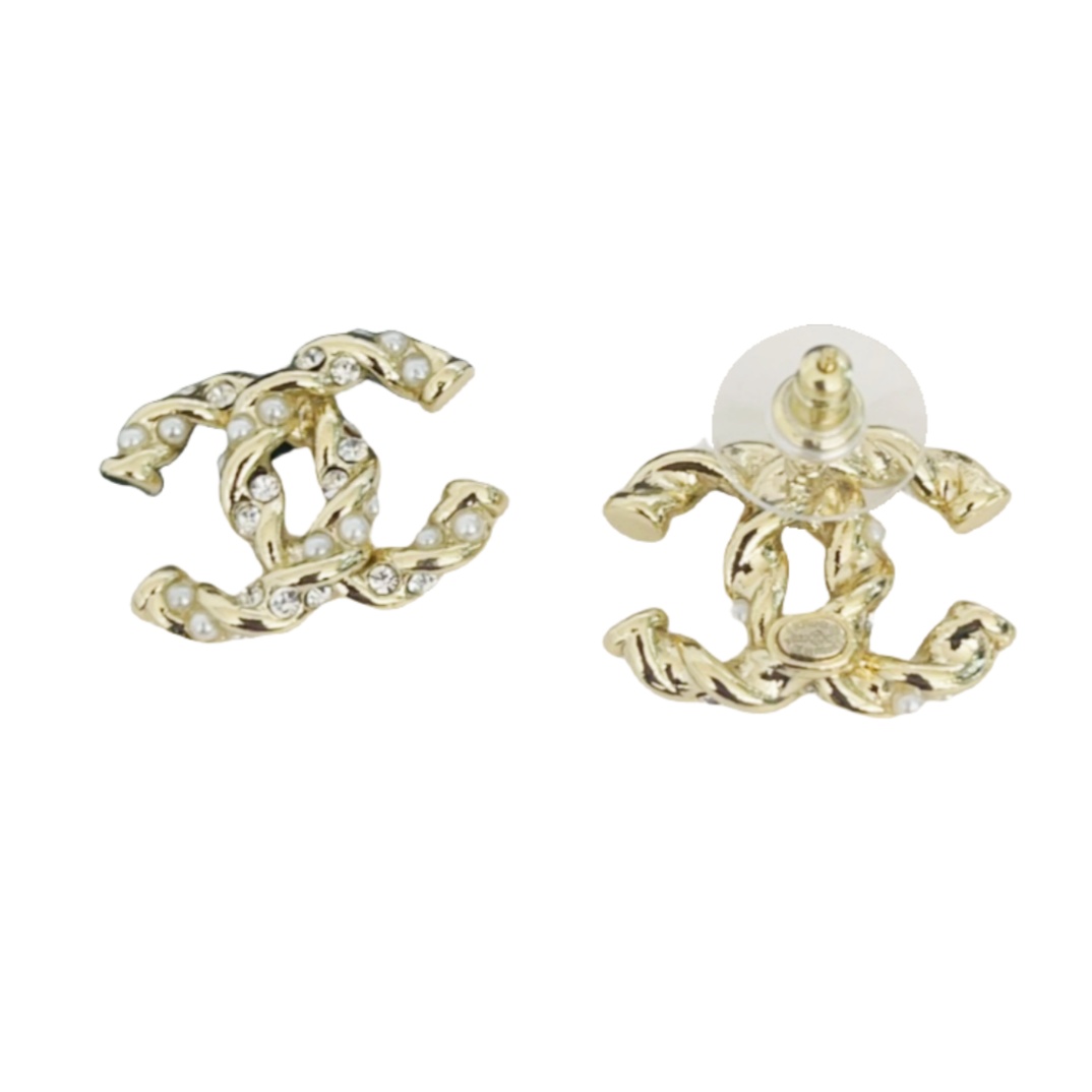 CCE124 Twisted cc earrings in metal crystal pearl - ccjewelryacc