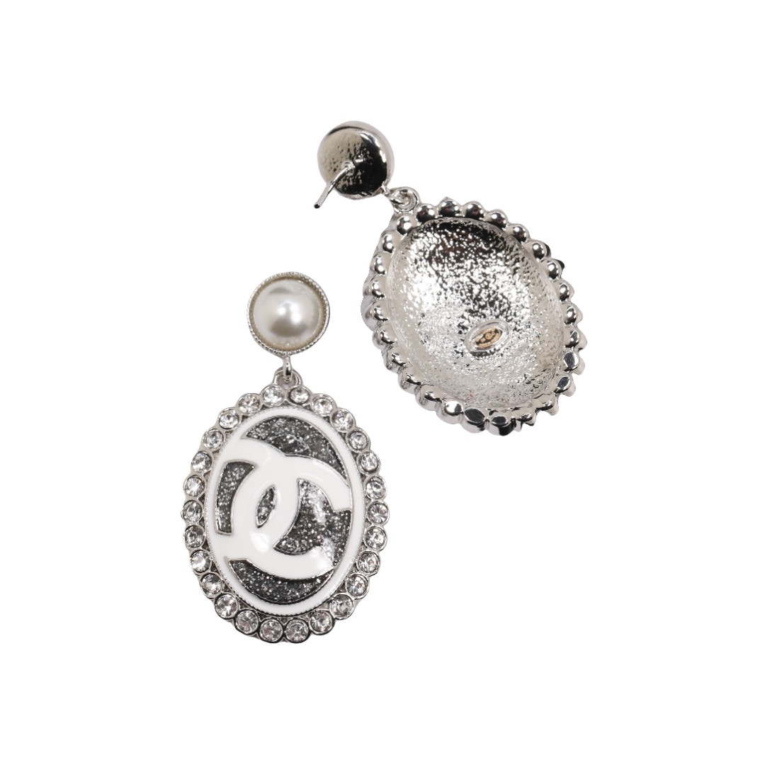 CCE132 White Gold oval enamel crystal flash powder drop earrings - ccjewelryacc