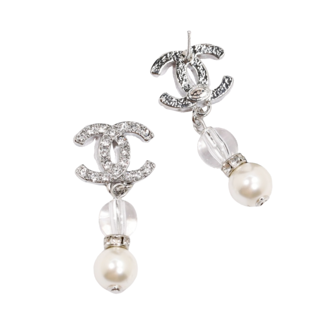 CCE129 Crystal cc logo tassels drop pearl earrings - ccjewelryacc