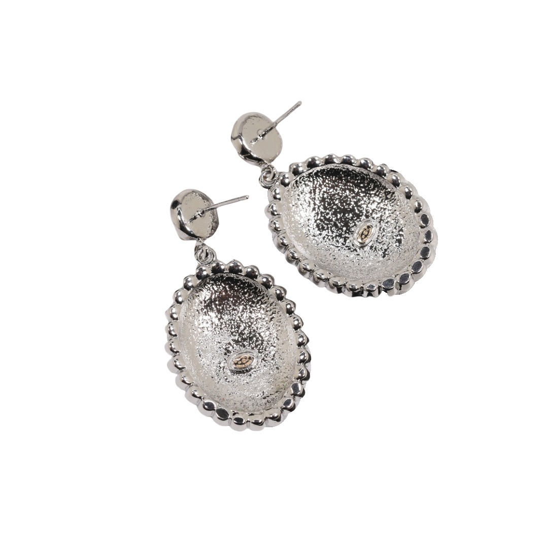 CCE132 White Gold oval enamel crystal flash powder drop earrings - ccjewelryacc