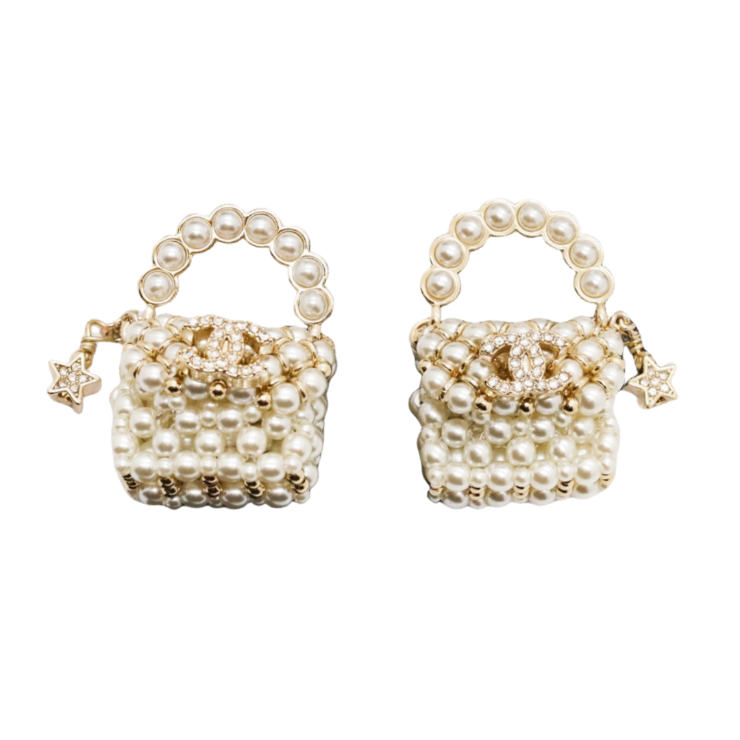 CCE393 Pearl crystal bag stud earrings - ccjewelryacc