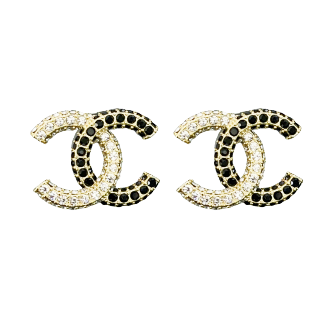 CCE136 Black and white crystal cc logo earrings - ccjewelryacc