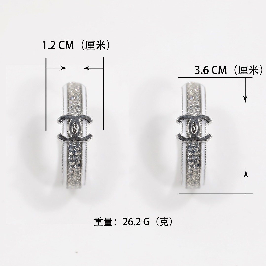 CCE130 White Gold and enamel crystal cc hoop earrings - ccjewelryacc