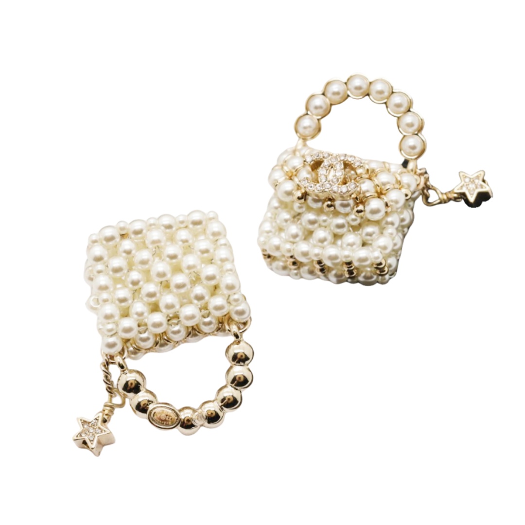 CCE393 Pearl crystal bag stud earrings - ccjewelryacc