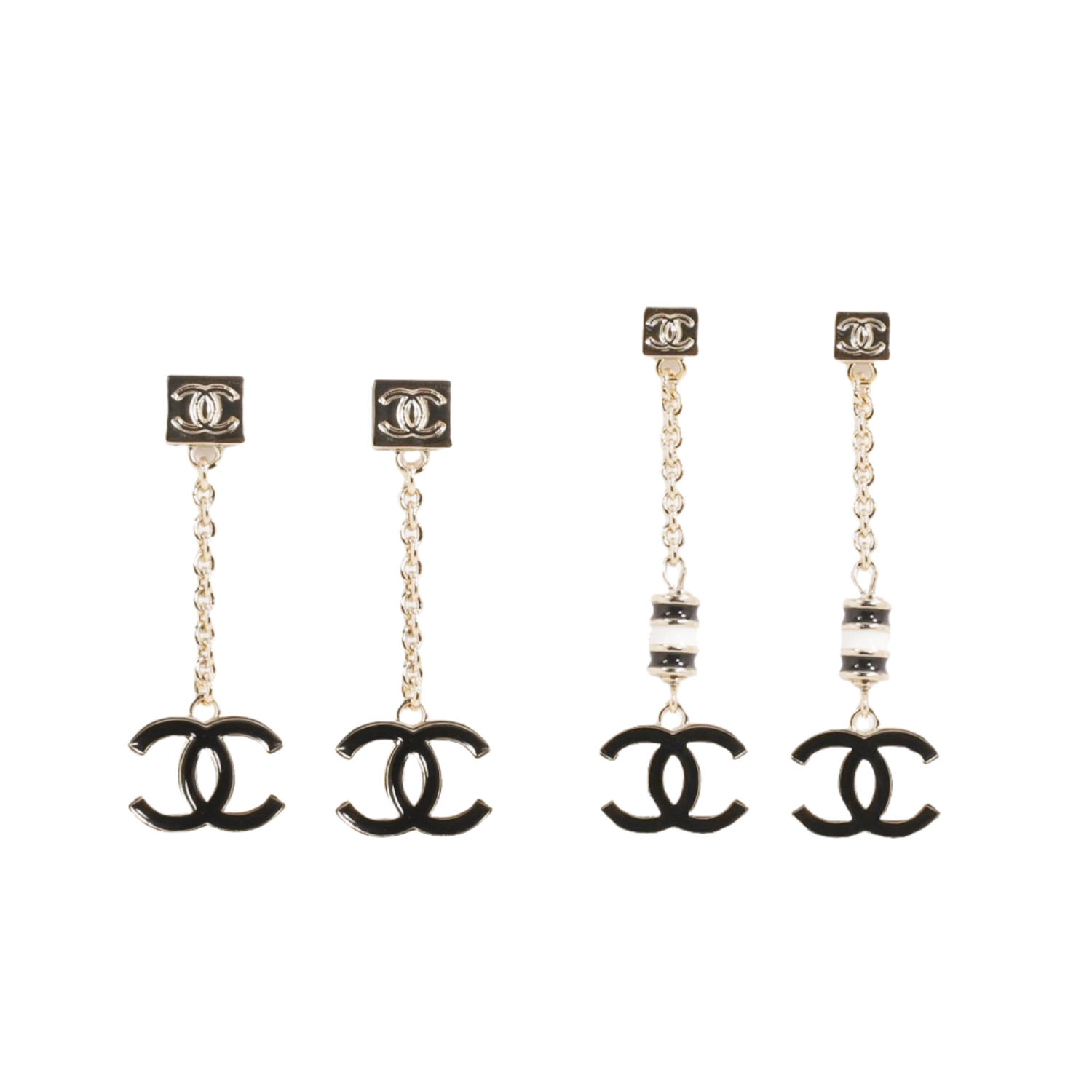 CCE639 Black enamel cc logo tassel earrings - ccjewelryacc