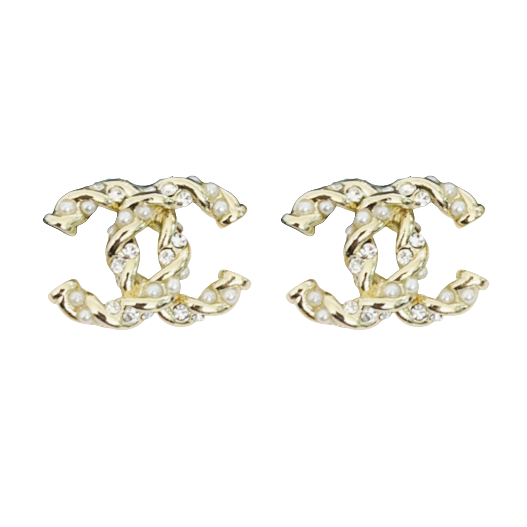 CCE124 Twisted cc earrings in metal crystal pearl - ccjewelryacc
