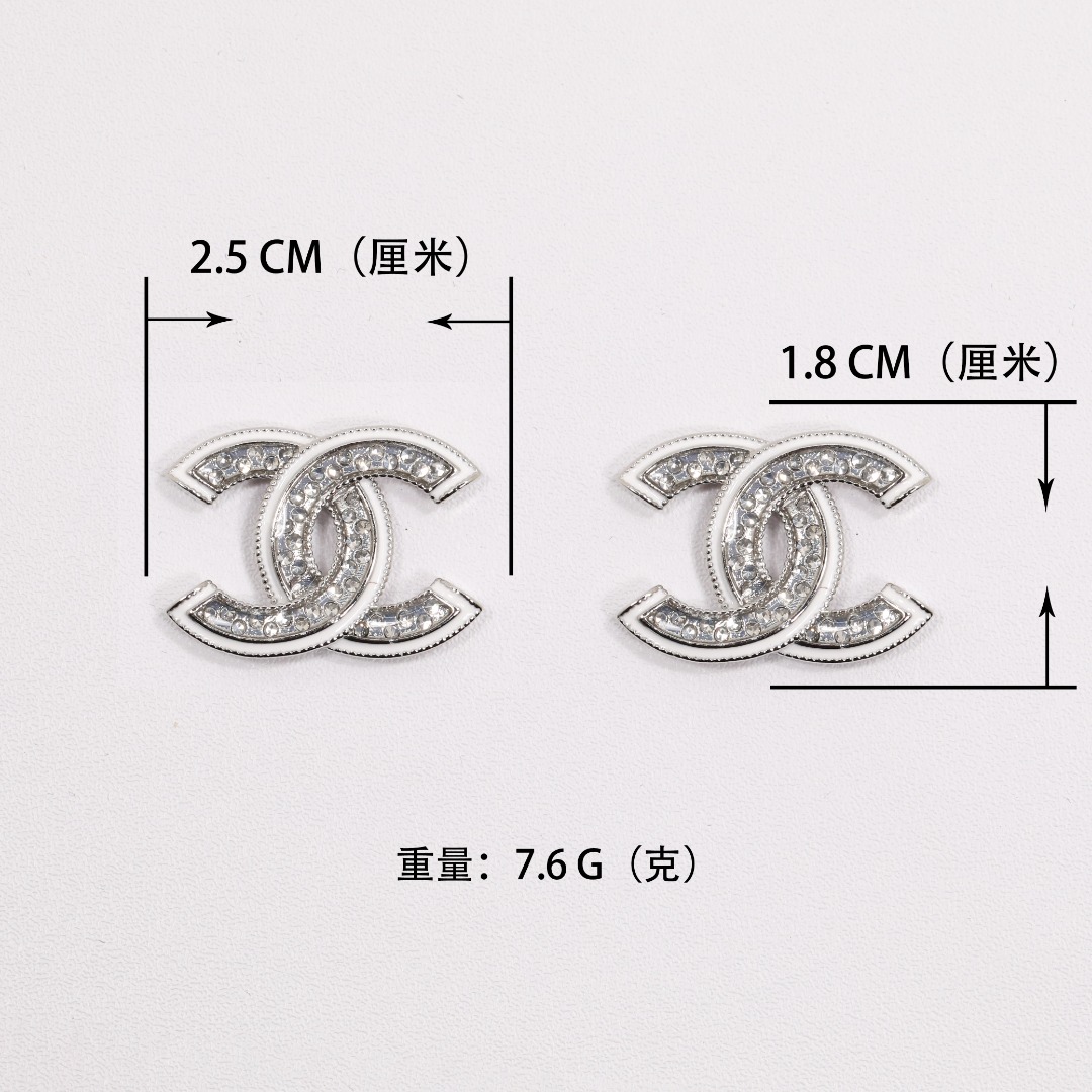 CCE122 White Gold enamel and crystal cc logo stud earrings - ccjewelryacc