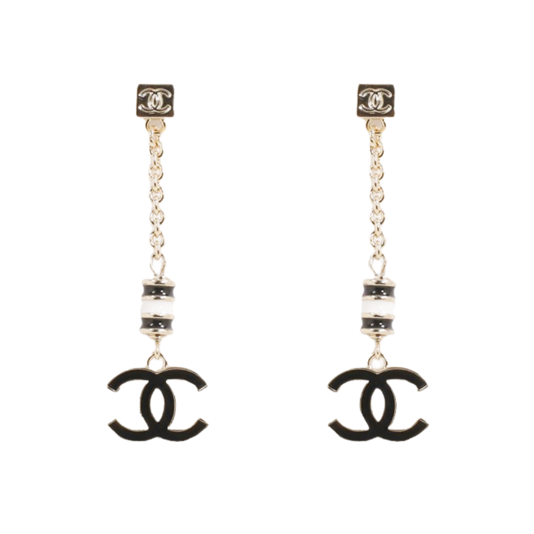 CCE639 Black enamel cc logo tassel earrings - ccjewelryacc