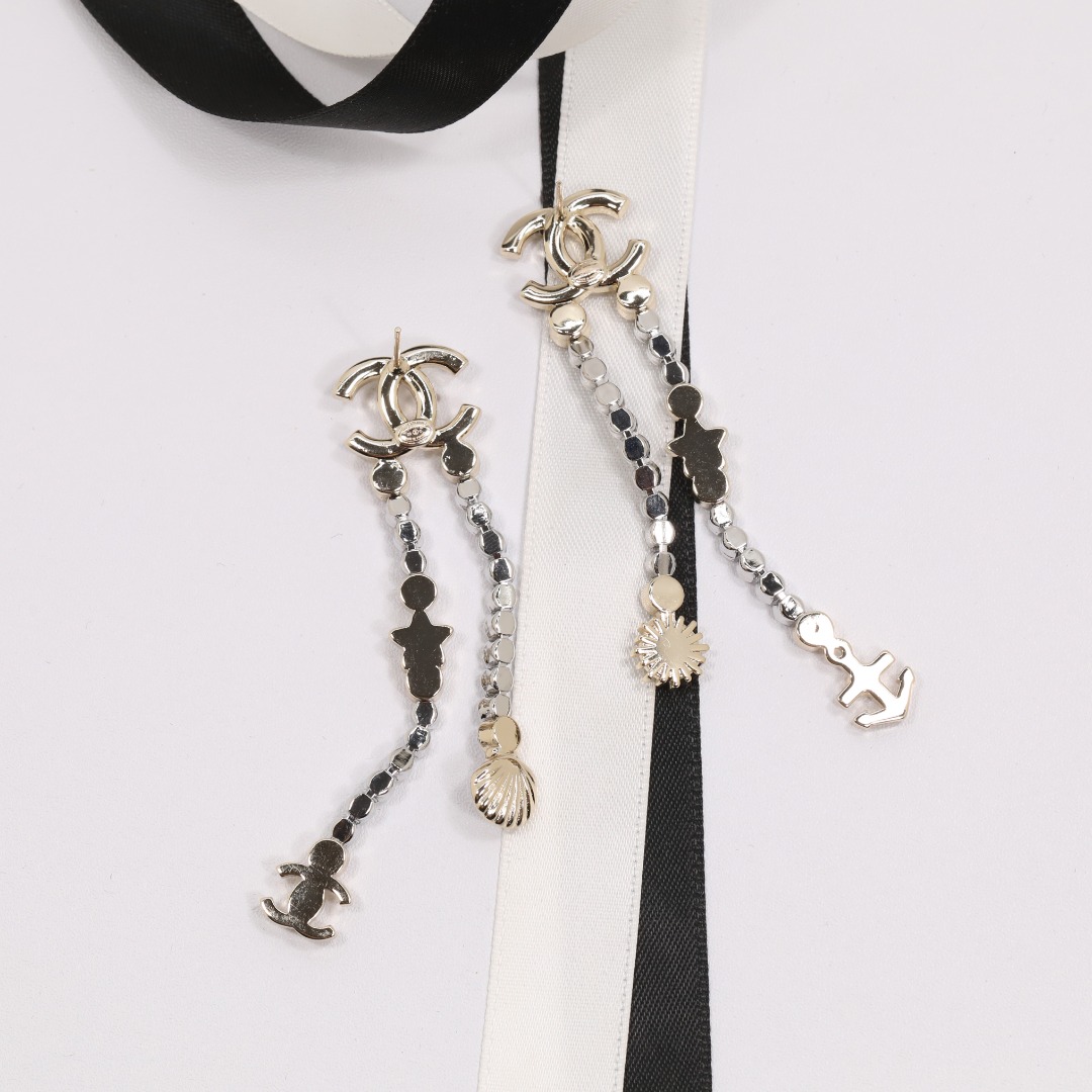 CCE140 Anchor star shell pearl cc crystal tassle earrings - ccjewelryacc