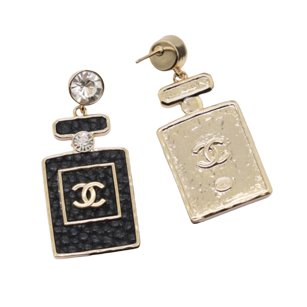 CCE343 Leather texture rhinestone perfume bottle pendant earrings - ccjewelryacc