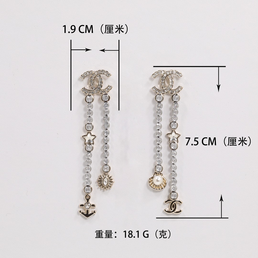 CCE140 Anchor star shell pearl cc crystal tassle earrings - ccjewelryacc