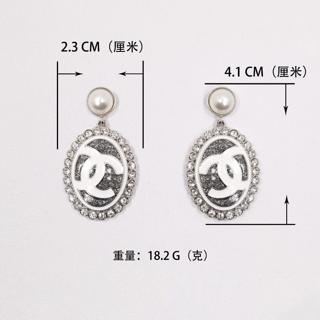 CCE132 White Gold oval enamel crystal flash powder drop earrings - ccjewelryacc