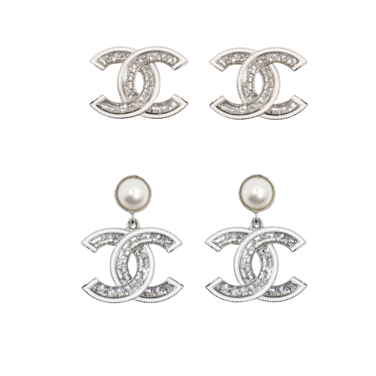 CCE122 White Gold enamel and crystal cc logo stud earrings - ccfashionjewelry