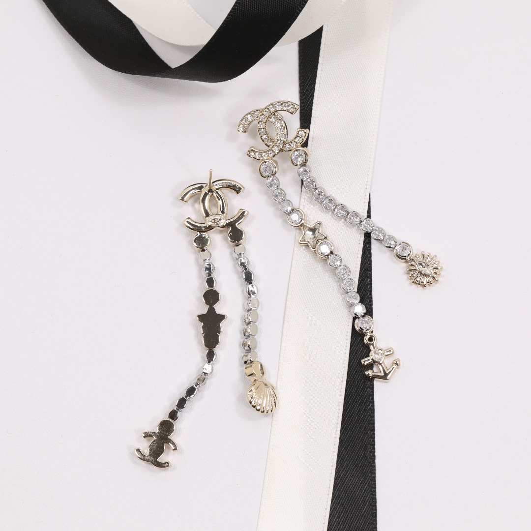 CCE140 Anchor star shell pearl cc crystal tassle earrings - ccjewelryacc