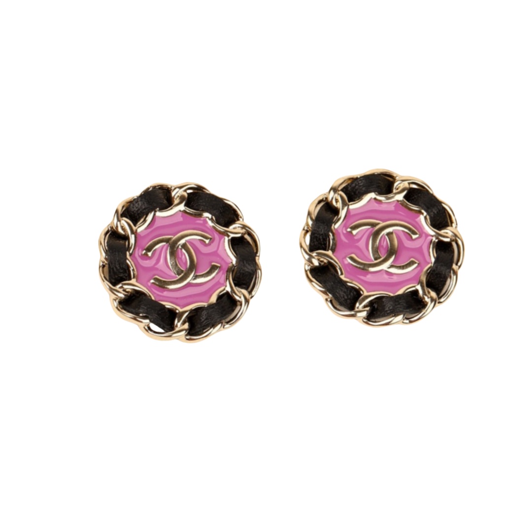 CCE753 24A pink leather CC stud earrings - ccjewelryacc
