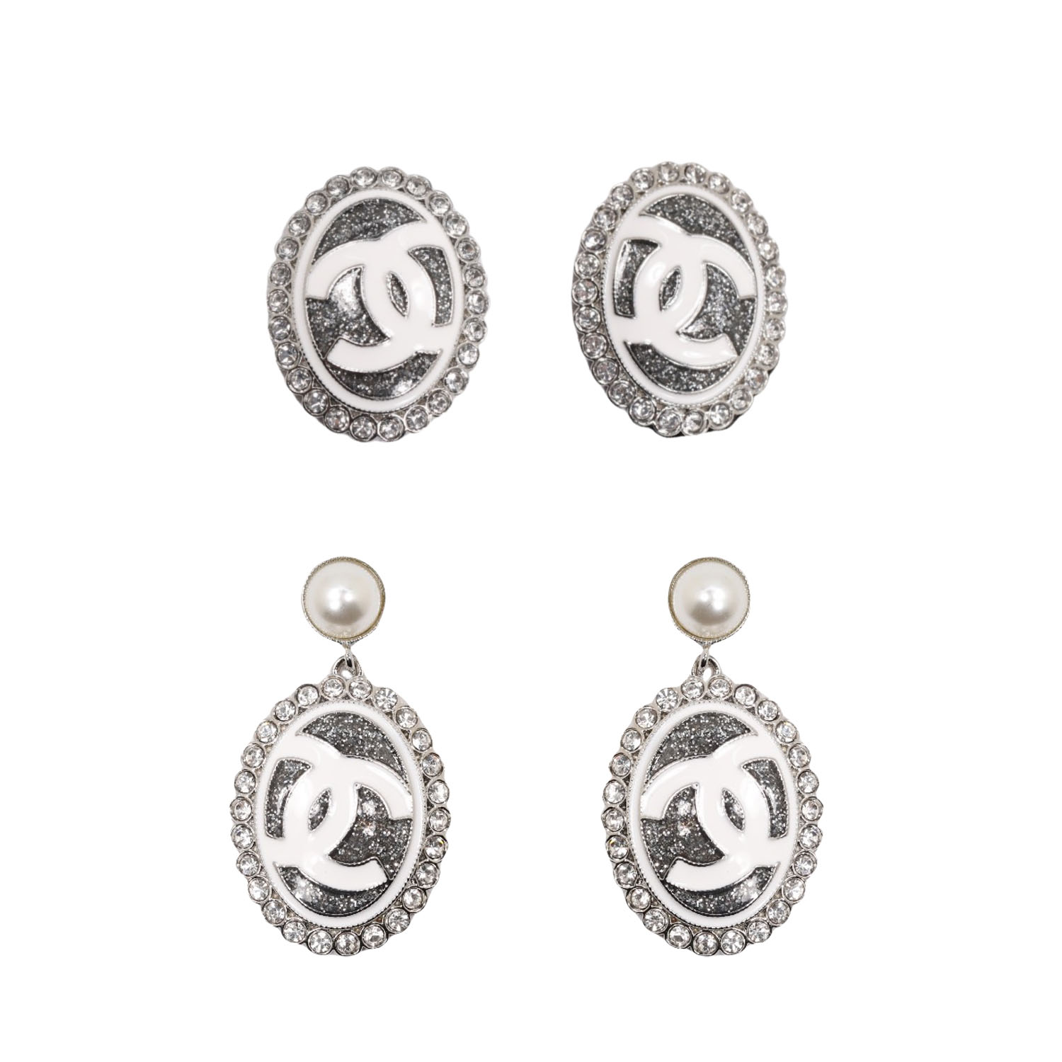 CCE132 White Gold oval enamel crystal flash powder drop earrings - ccfashionjewelry