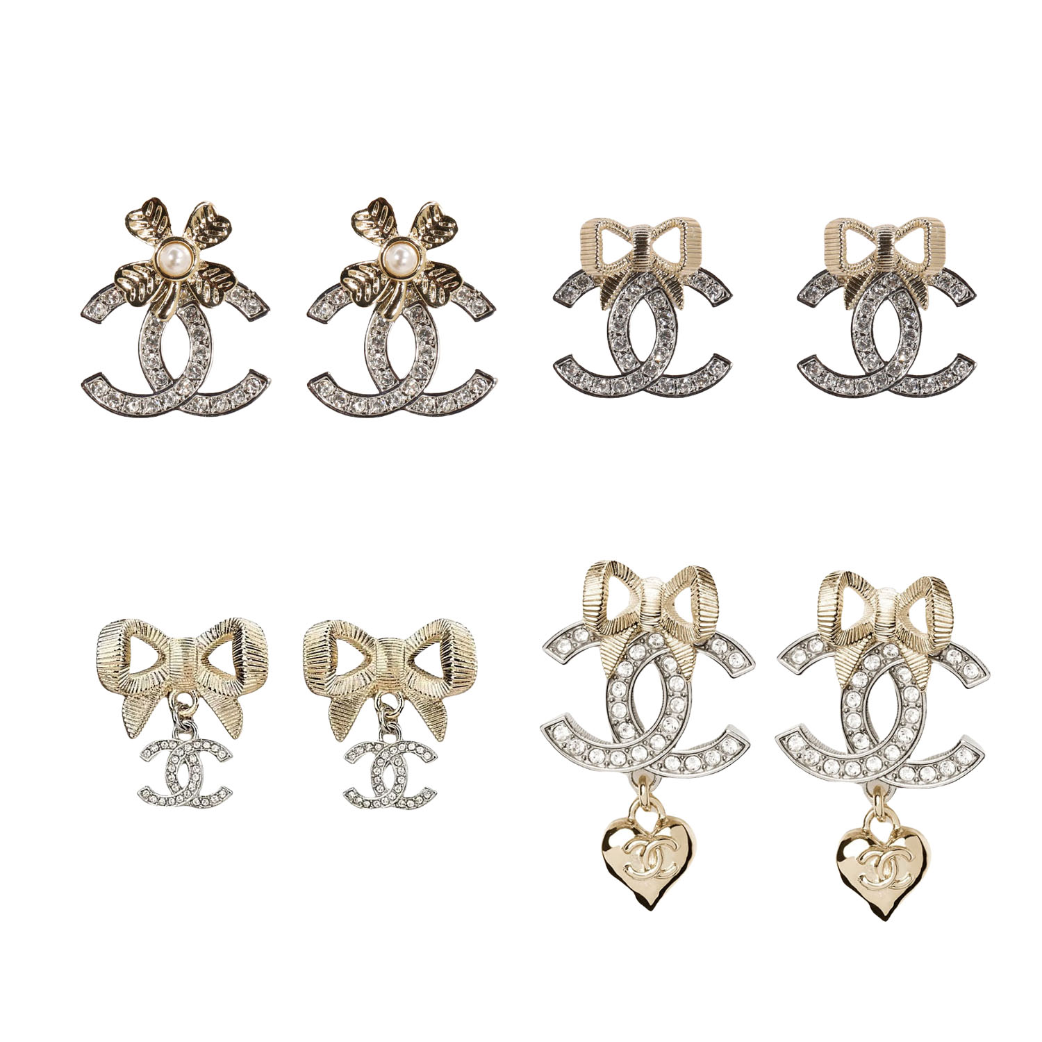 CCE885 24K Champagne gold bow with cc logo stud earring - ccfashionjewelry
