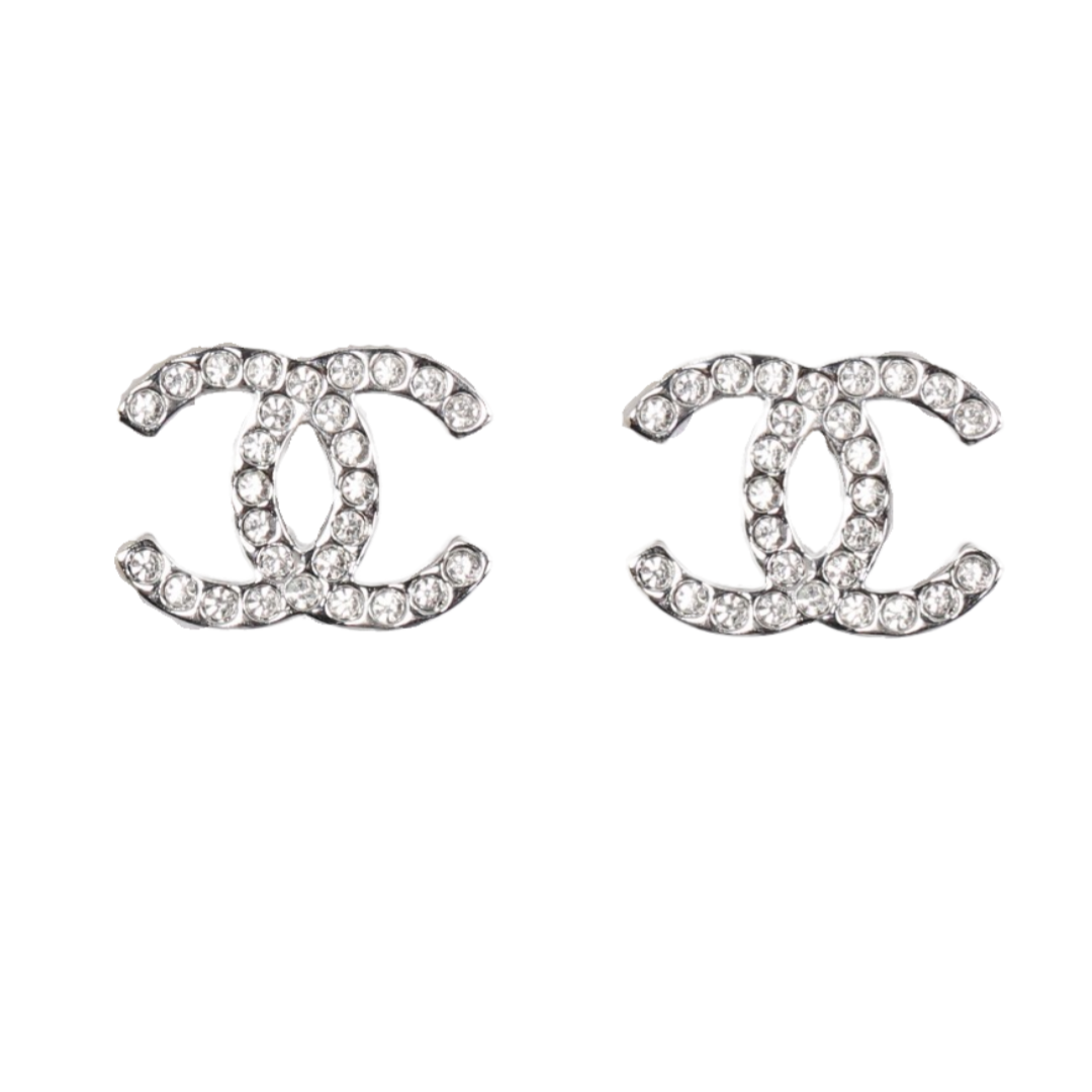 CCE158 Crystal cc logo stud earring in silver - ccjewelryacc