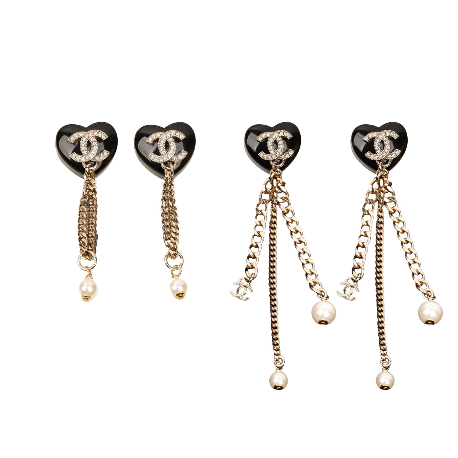 CCE579  CC Black heart chain tassels stud earrings - ccjewelryacc