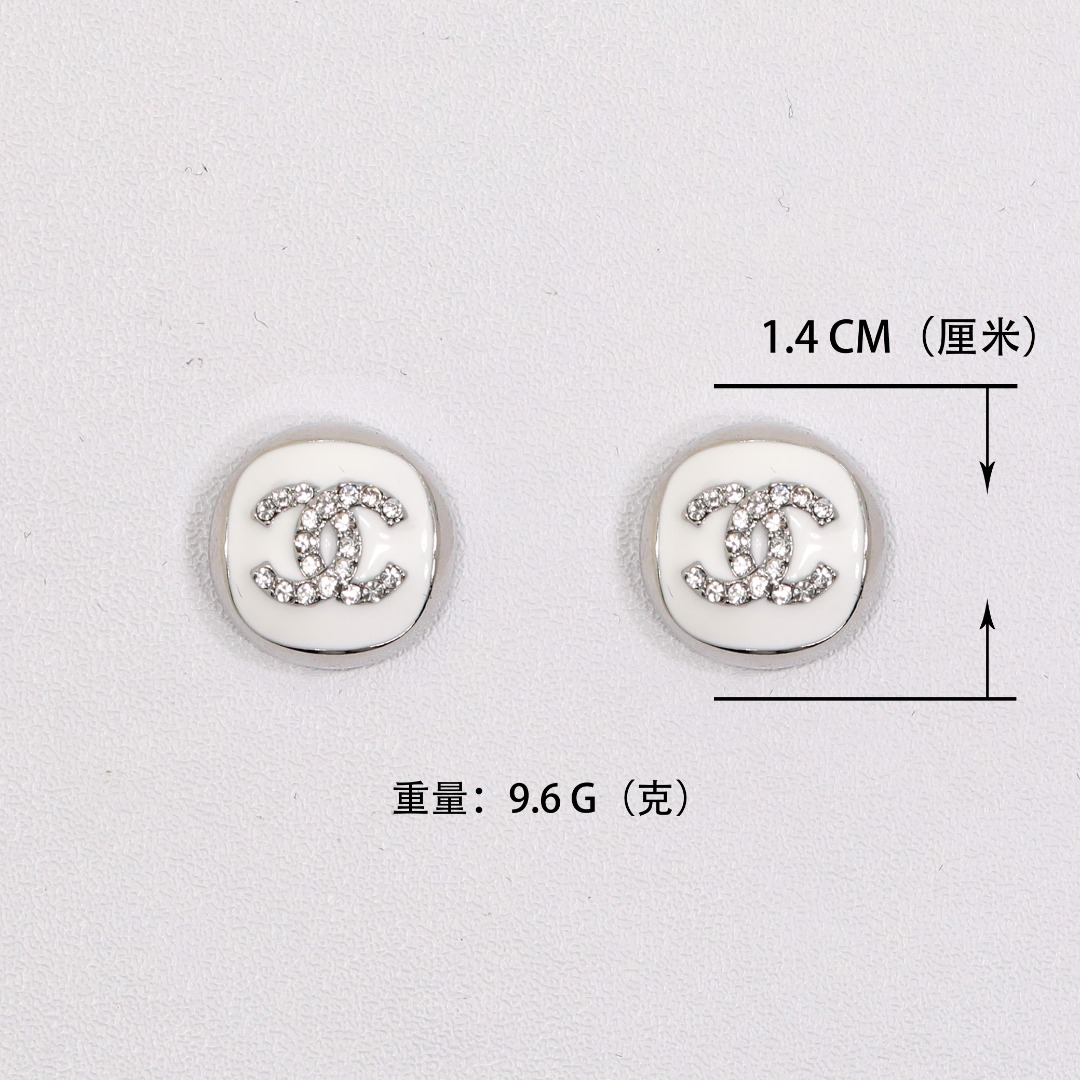 CCE157 White Gold Plated enamel crystal cc logo stud earrings - ccjewelryacc