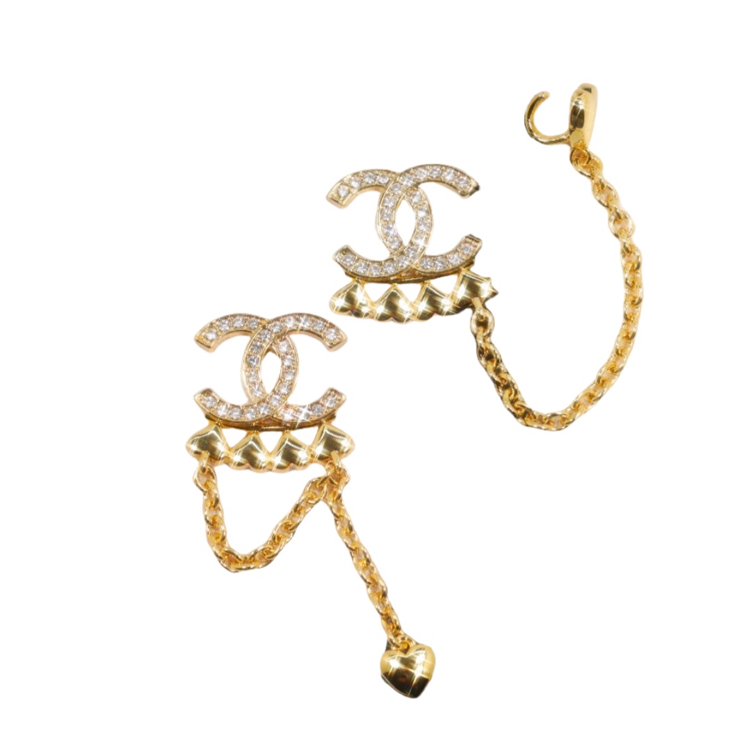 CCE154 Metal and crystal heart CC Stud earring With ear cuff - ccjewelryacc