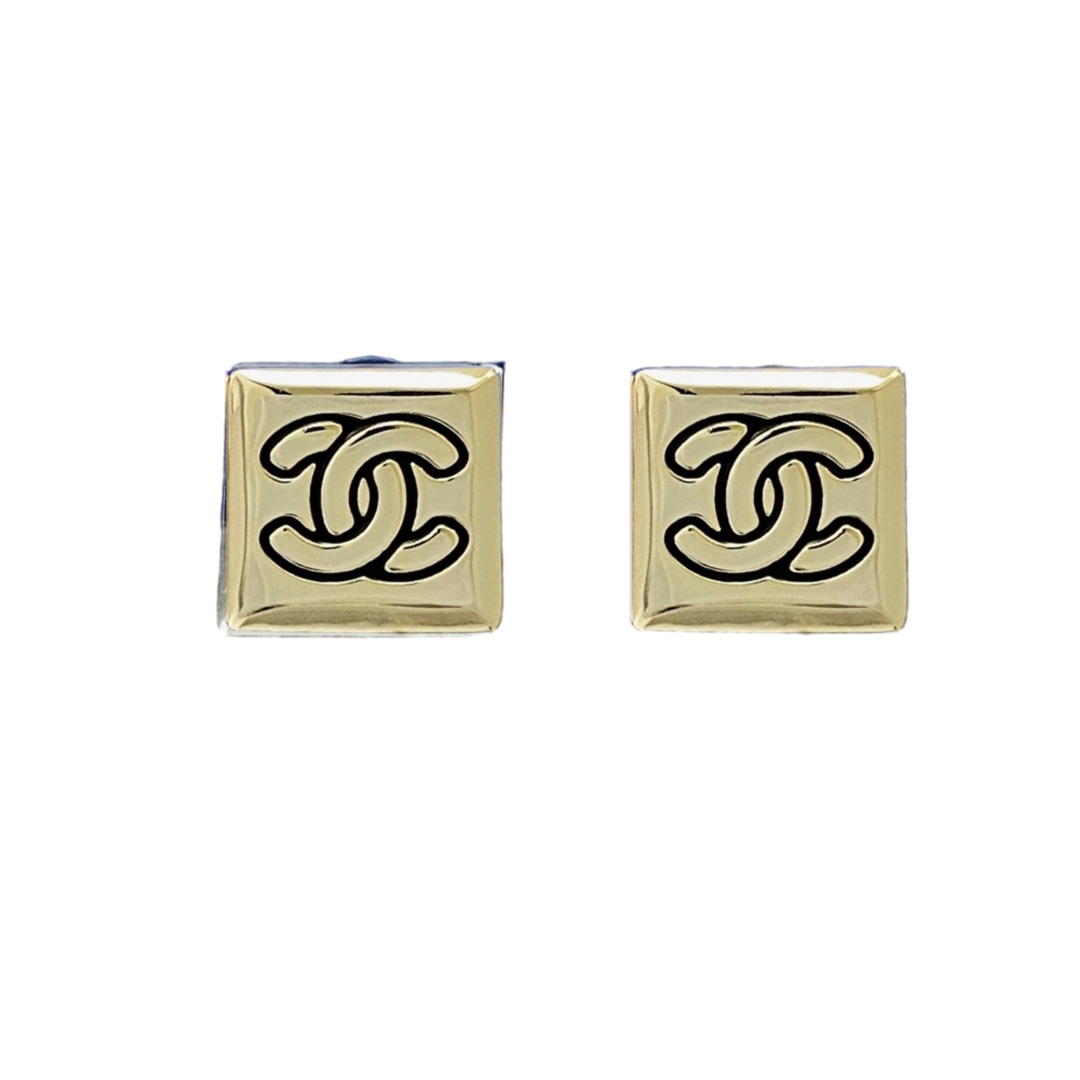 CCE786 Metal enamel square CC logo stud Earrings - ccjewelryacc