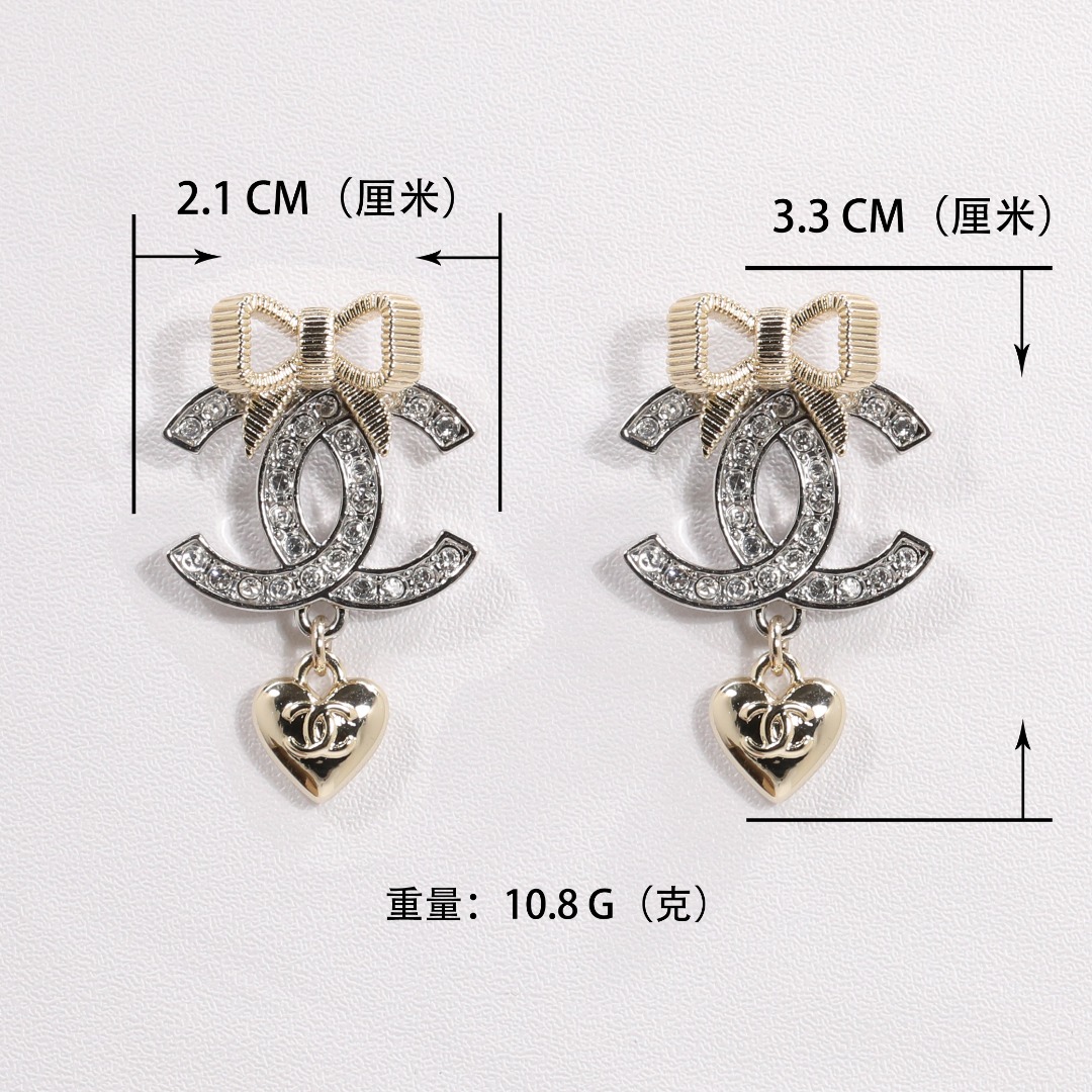 CCE885 24K Champagne gold bow with cc logo stud earring - ccjewelryacc