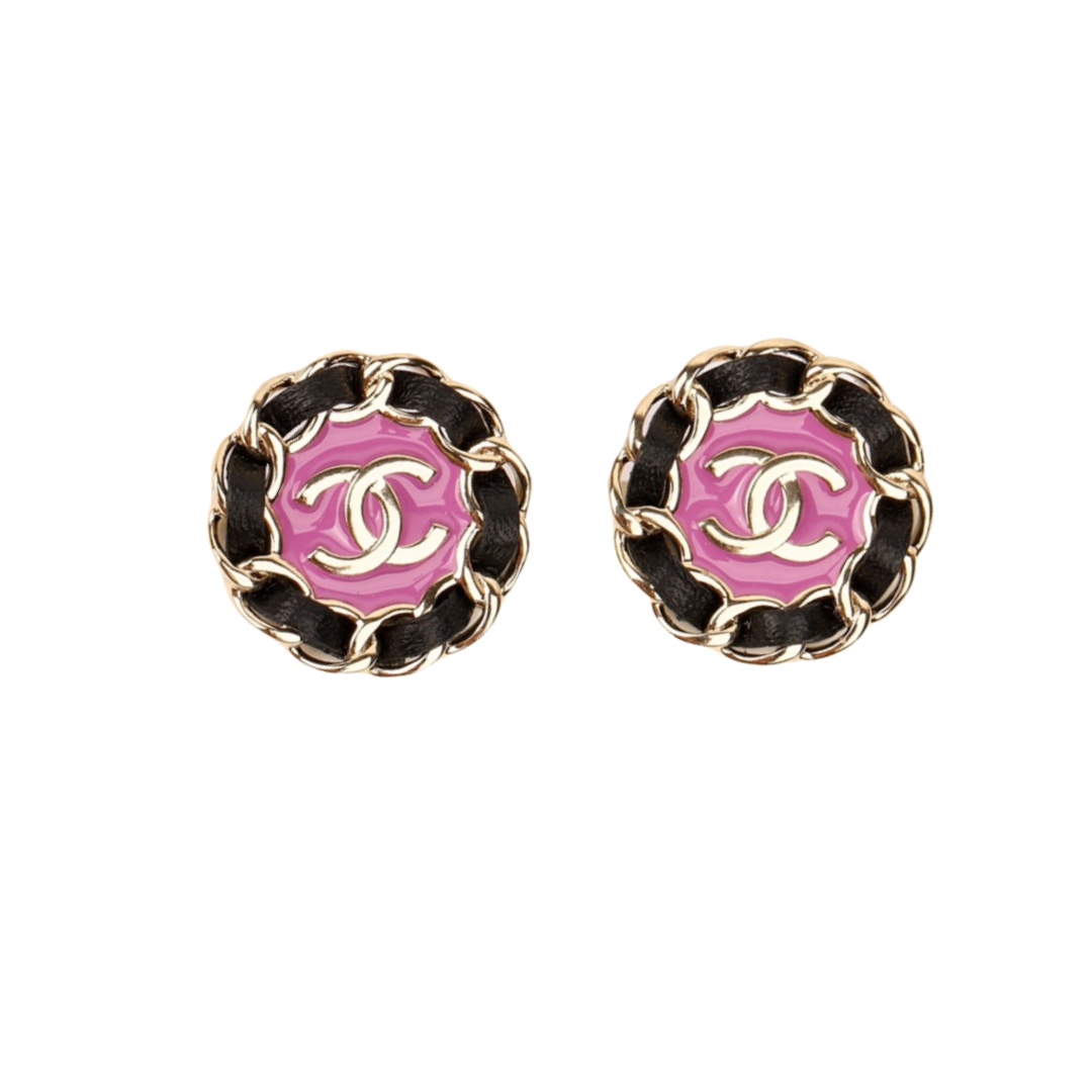 CCE753 24A pink leather CC stud earrings - ccjewelryacc
