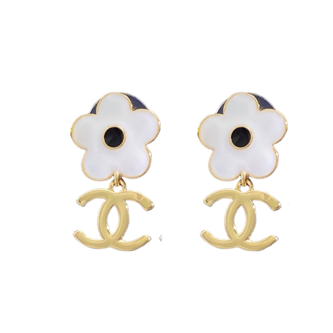 CCE711 Metal Flower and cc drop earrings - ccjewelryacc