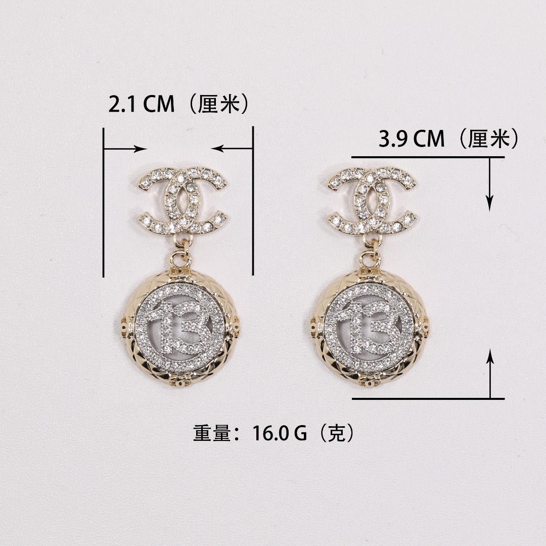 CCE150 Hollow Number 13 cc earrings in metal and crystal - ccjewelryacc