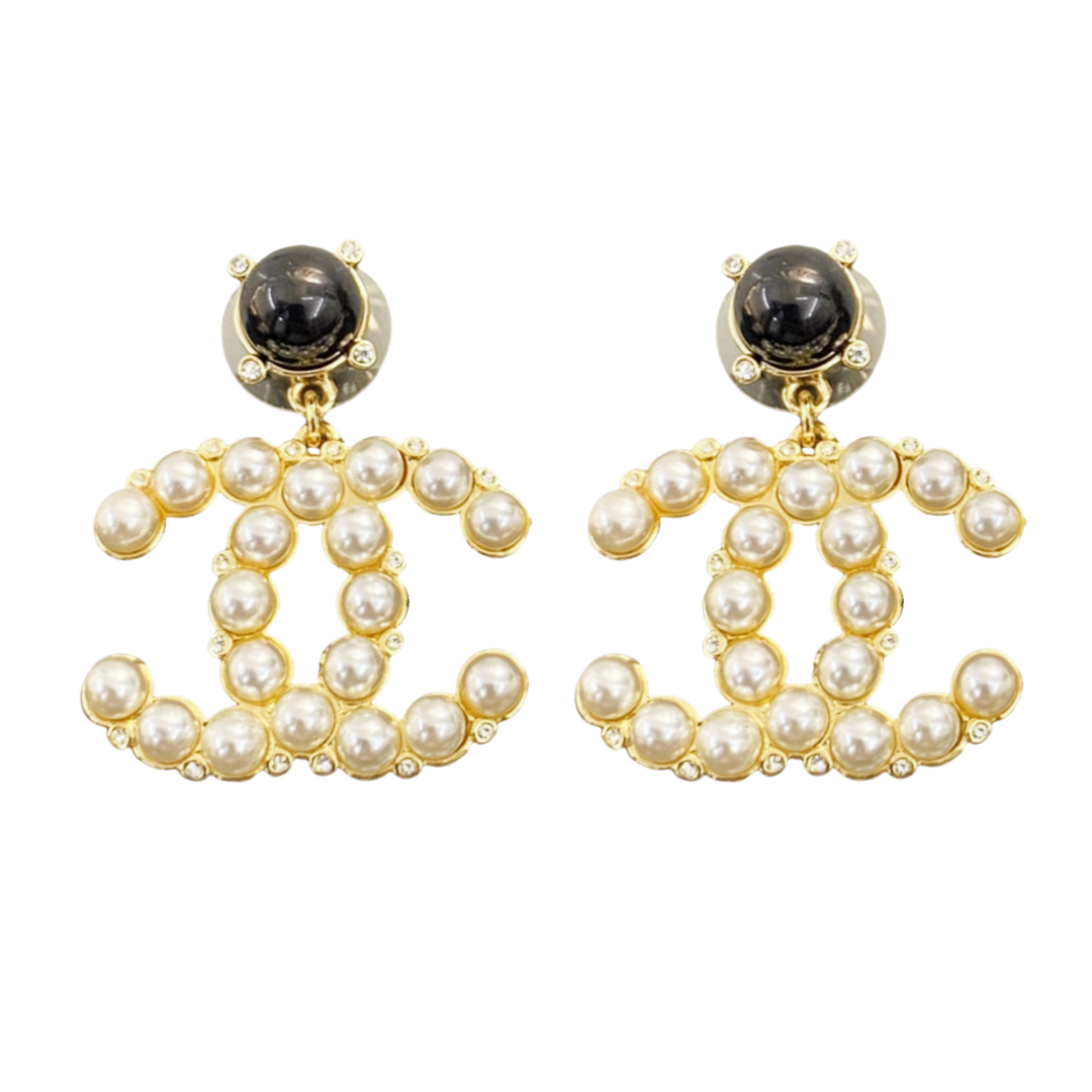 CCE816 Pearl CC logo drop earring - ccjewelryacc