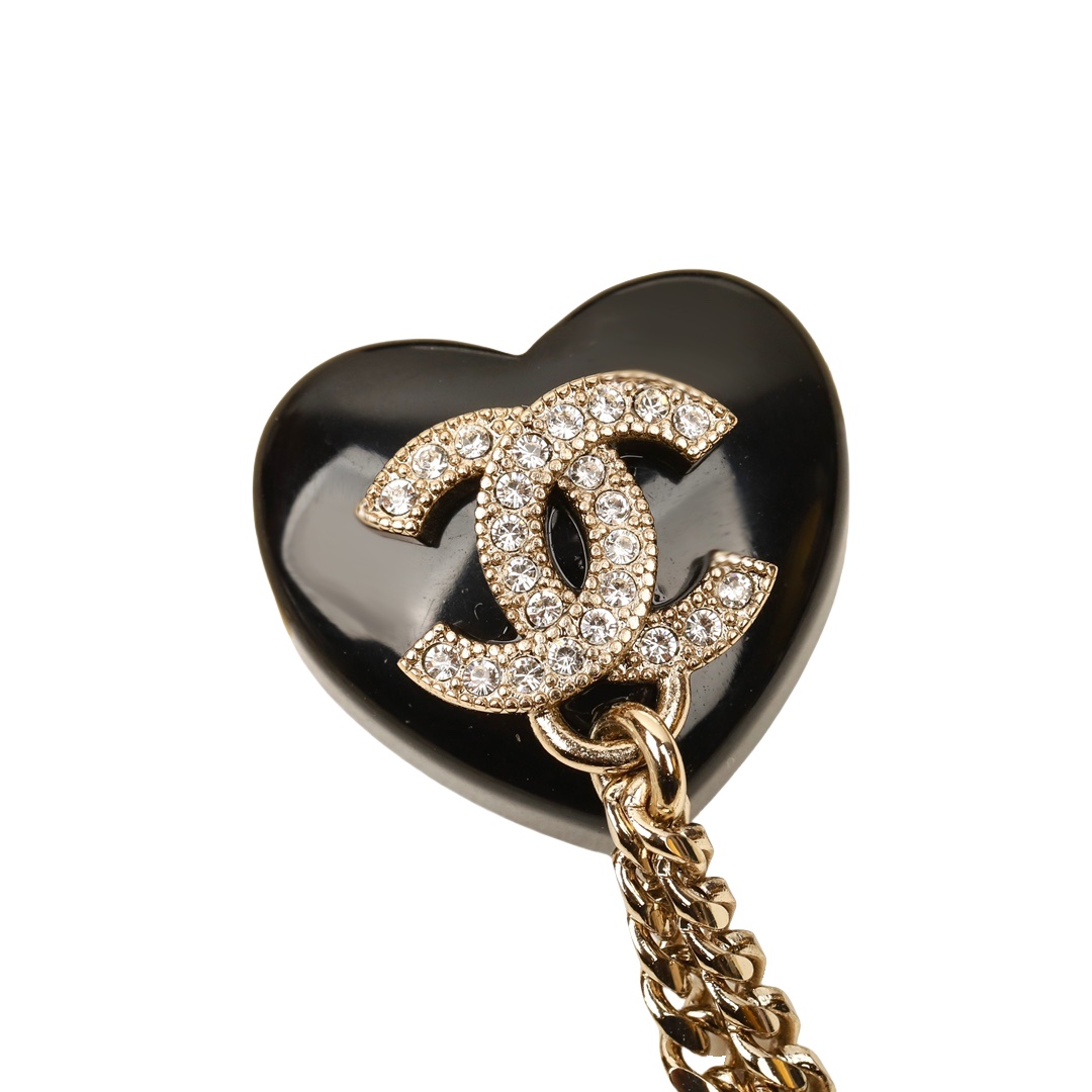 CCE579  CC Black heart chain tassels stud earrings - ccjewelryacc