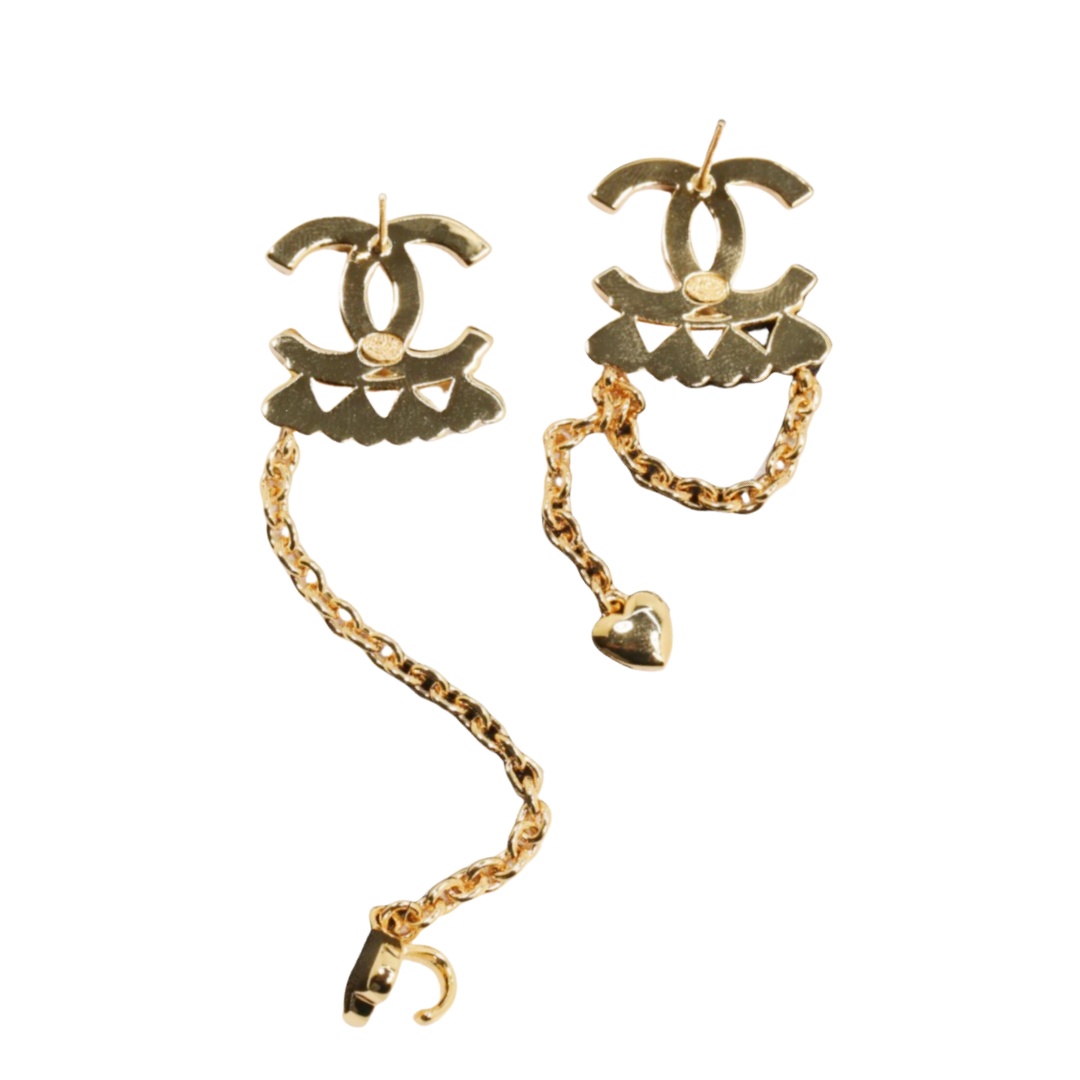 CCE154 Metal and crystal heart CC Stud earring With ear cuff - ccfashionjewelry