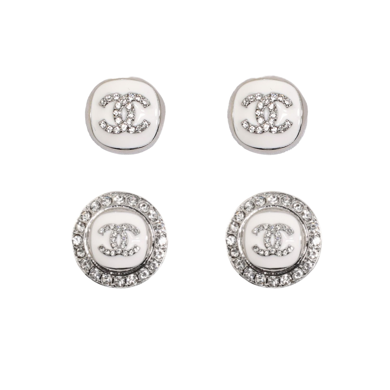 CCE157 White Gold Plated enamel crystal cc logo stud earrings - ccfashionjewelry