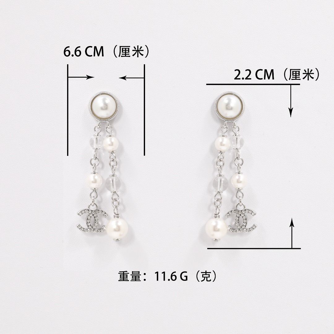 CCE129 Crystal cc logo tassels drop pearl earrings - ccjewelryacc
