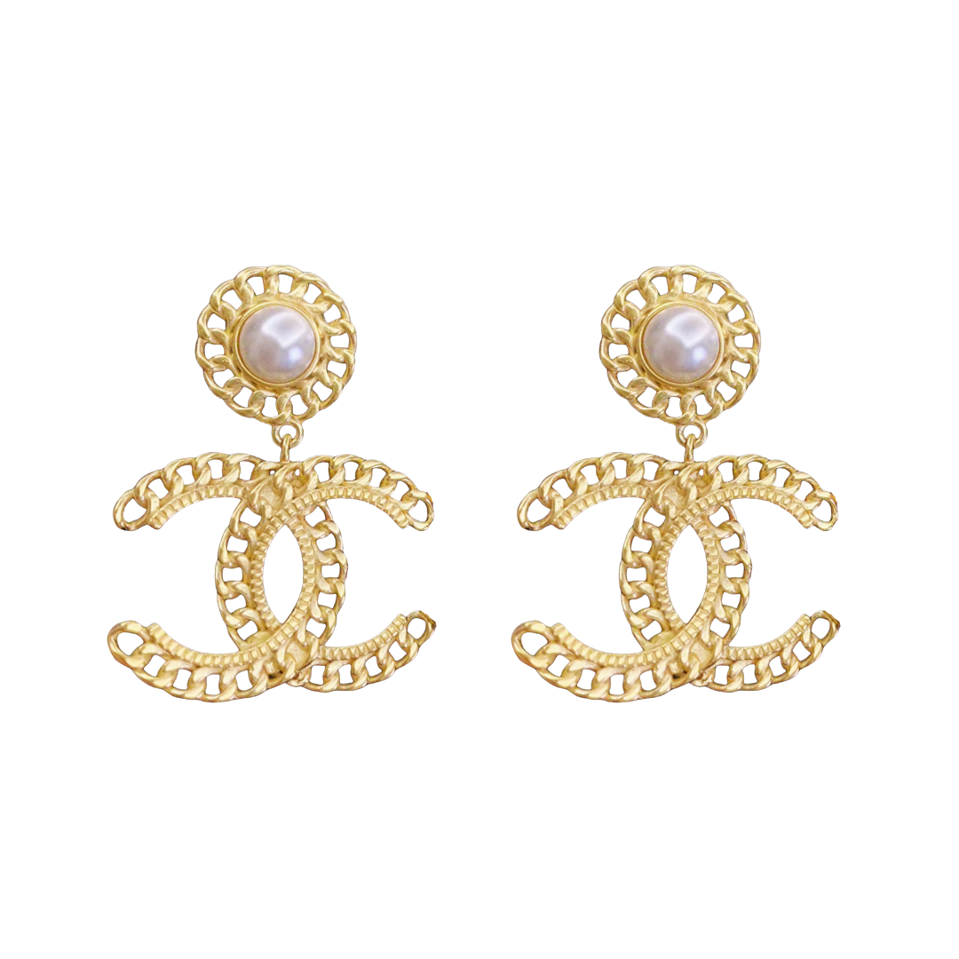 CCE160 Vintage Gold CC Logo drop earrings - ccjewelryacc