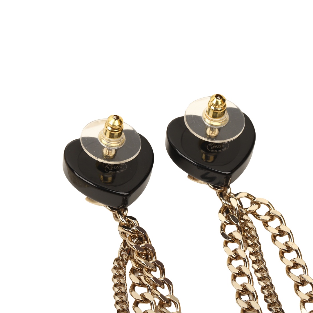 CCE579  CC Black heart chain tassels stud earrings - ccjewelryacc