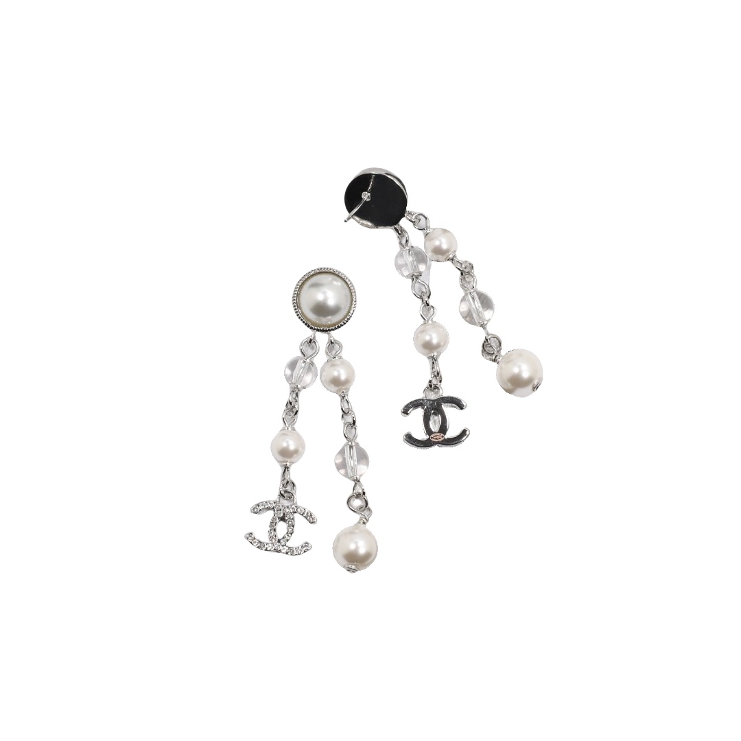 CCE129 Crystal cc logo tassels drop pearl earrings - ccjewelryacc